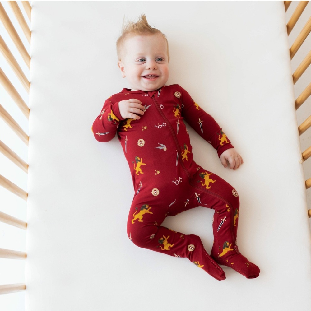 Kyte Baby Zippered Footie in Gryffindor x Harry Potter Bamboo Zip up eczema
